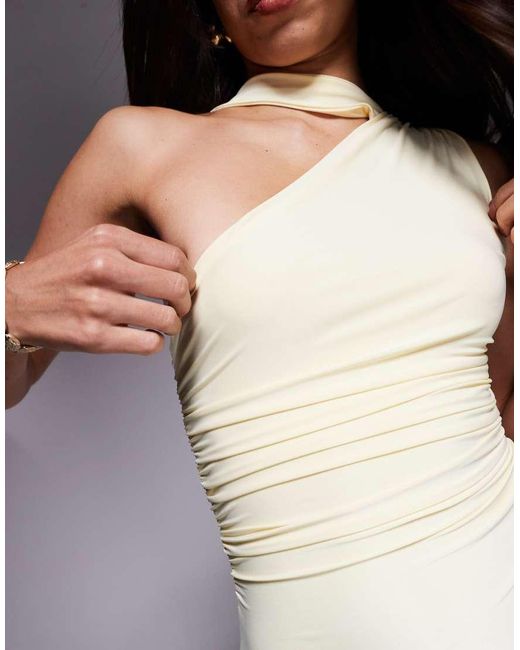 Kaiia Gray Exclusive Double Layered Slinky One Shoulder Scarf Detail Side Split Maxi Dress