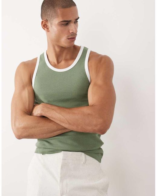 ASOS Green Muscle Fit Vest With Contrast Trim for men