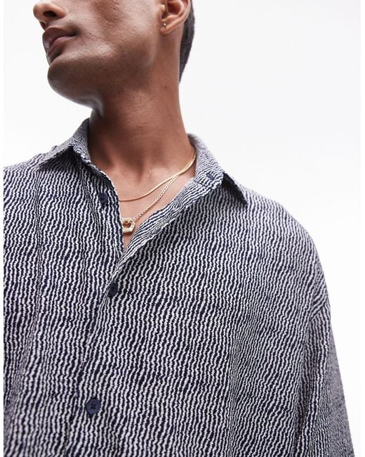 Topman Gray Cropped Button Through Jersey Polo With Print for men