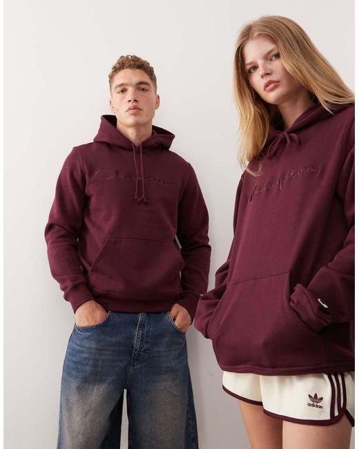 Felpa Color Bordeaux Con Cappuccio di Champion in Red