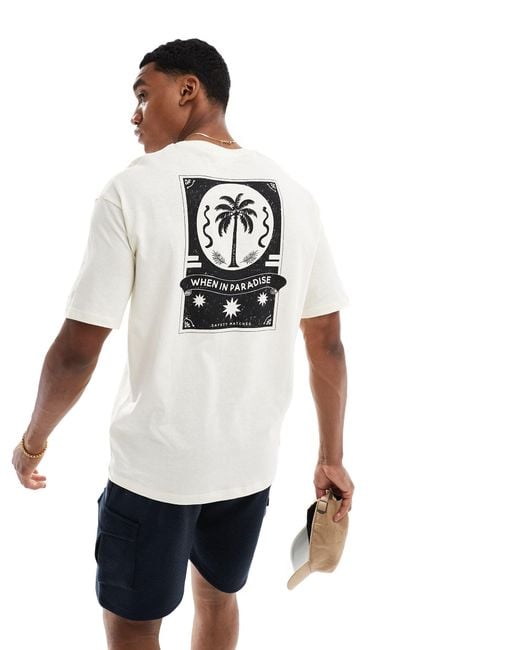 SELECTED White Oversized T-shirt With Palm Placement Back Print for men