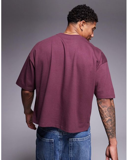 ASOS Purple Cropped Oversized T-shirt With Graphics for men