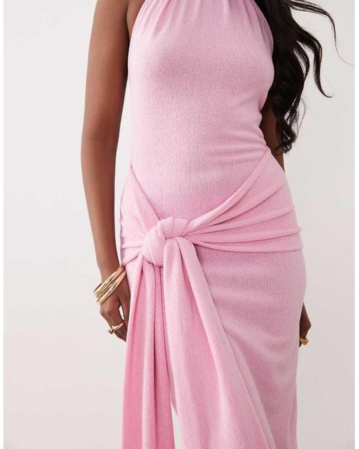 South Beach Pink Halterneck Maxi Dress With Wrap Waist