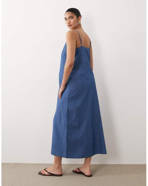 Mama.licious Blue Mamalicious Maternity Cami Strap Chambray Denim Midi Dress