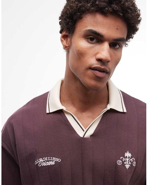 ASOS Purple Heavyweight Oversized Polo With Front Embroidery for men