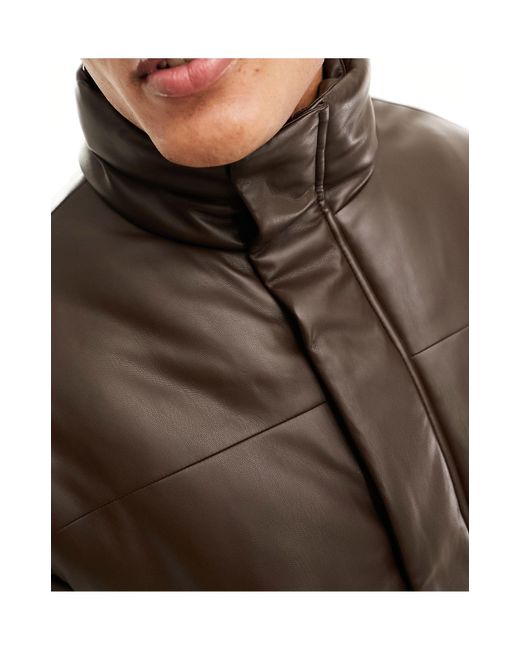 ASOS Black Faux Leather Puffer Jacket for men