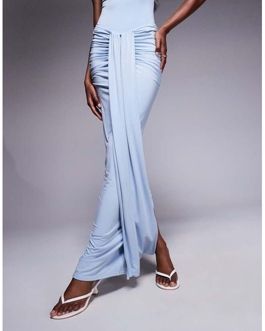 Wanderdoll Blue Nara Second Skin Drape Front Maxi Skirt Co-Ord