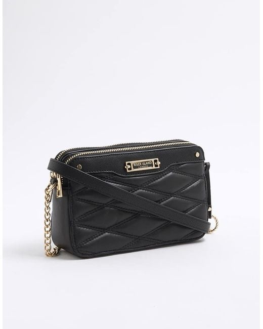 River Island Black Faux Leather Quilted Cross Body Bag