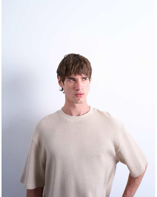 Topman Blue Heavyweight Waffle Crop Fit T-shirt for men