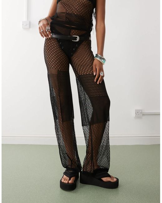 Collusion Black Patch Work Mesh Trouser