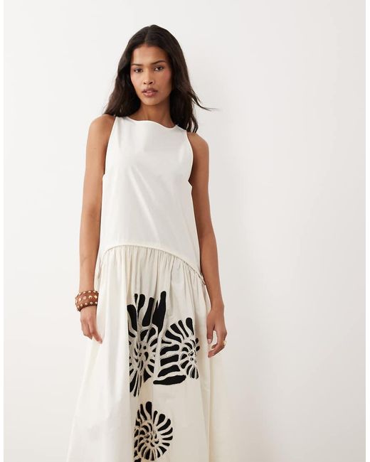 ASOS Dropped Waist Maxi Dress With Natural Shell Embroidery