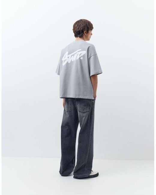 Pull&Bear White Stwd Logo Boxy Oversized T-Shirt for men