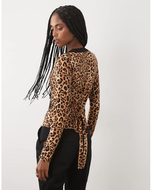 Miss Selfridge Brown Lace Trim Wrap Top