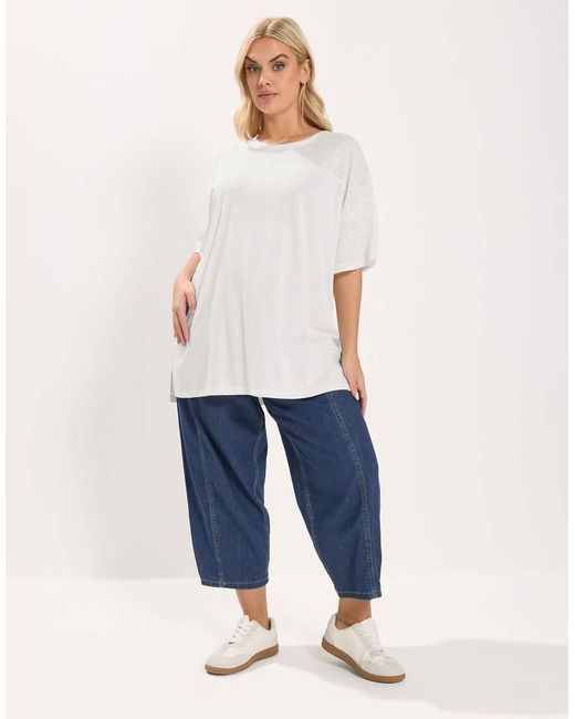 Yours Clothing Blue Woven Panel Oversized T-Shirt