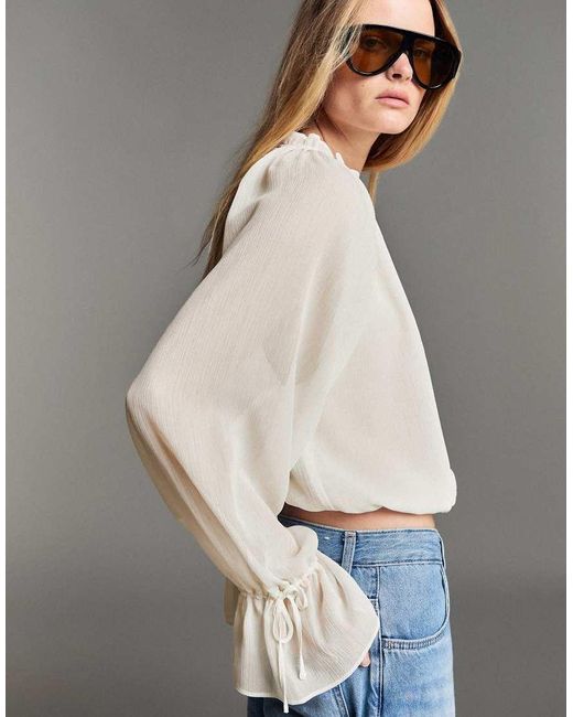 Bershka White Long Sleeve Flowing Shirt