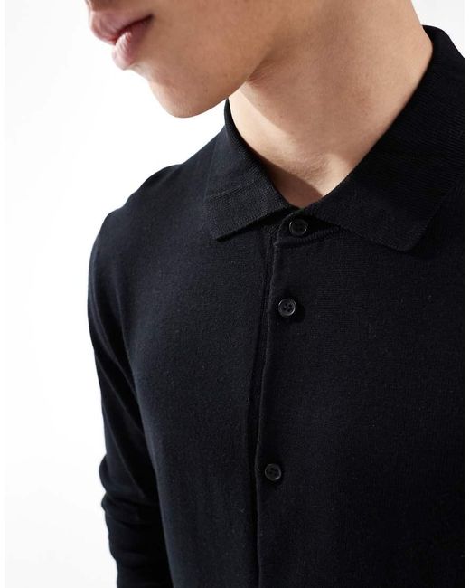 Only & Sons Blue Long Sleeve Knit Logo Polo Shirt for men