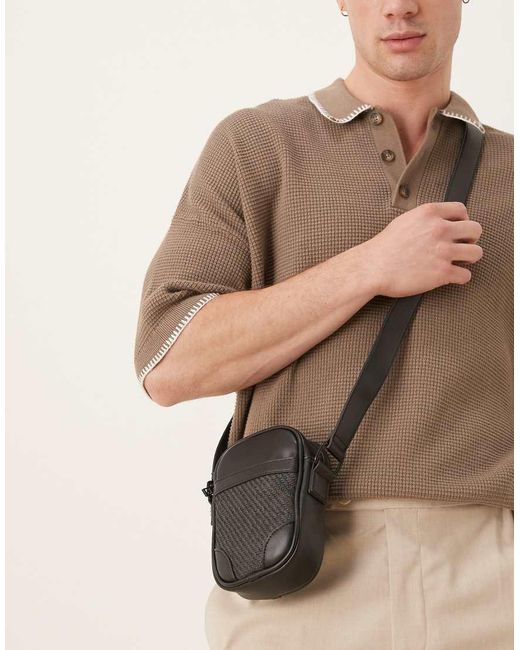 ASOS White Faux Leather Cross Body Bag With Rattan Panel for men