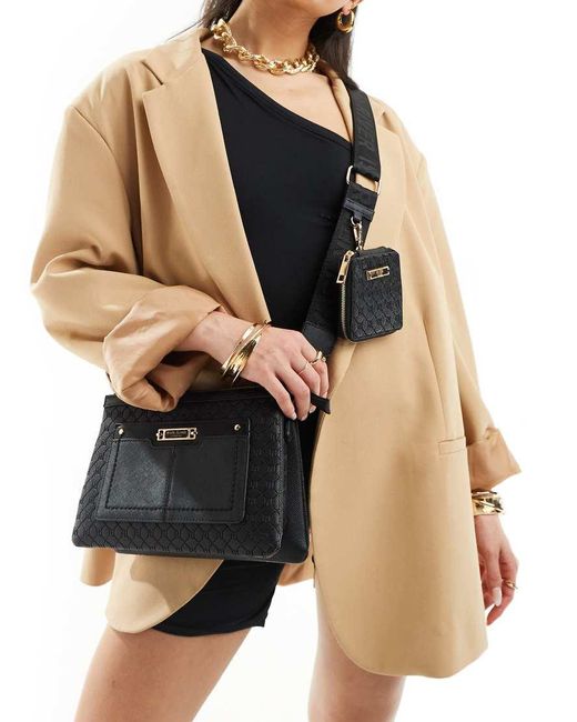 River Island Black Embossed Monogram Crossbody Bag