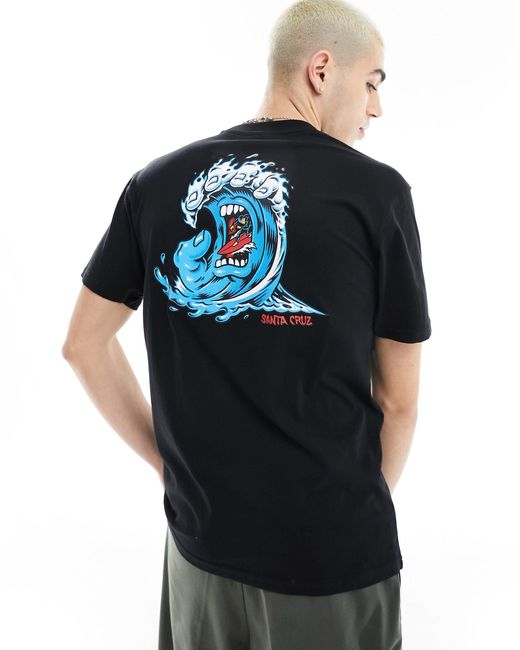 Santa Cruz Black Screaming Wave Print T-shirt for men