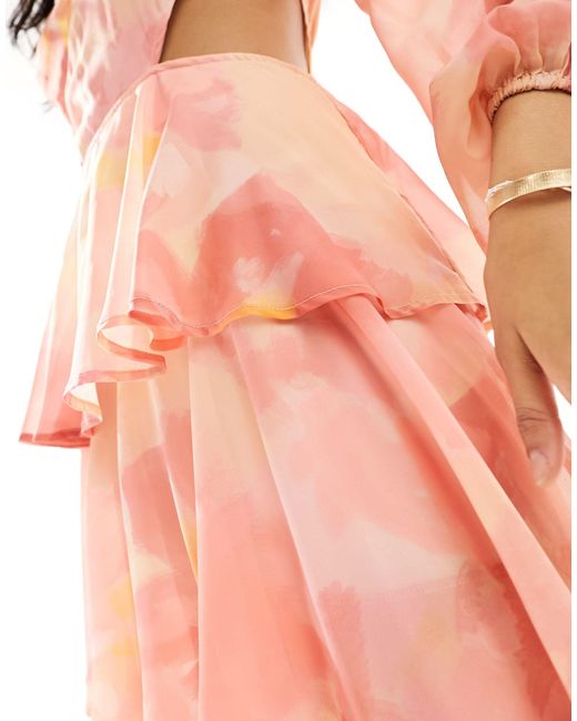 Pretty Lavish Pink Balloon Sleeve Tiered Midaxi Dress