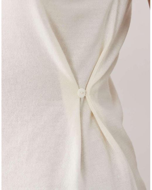 Mango White High Neck Sleeveless Nipped Waist Top