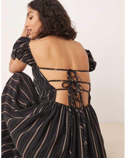Vestito Midi Con Stampa A Righe, Scollo Squadrato E Dettaglio Stretto di ASOS in Multicolor