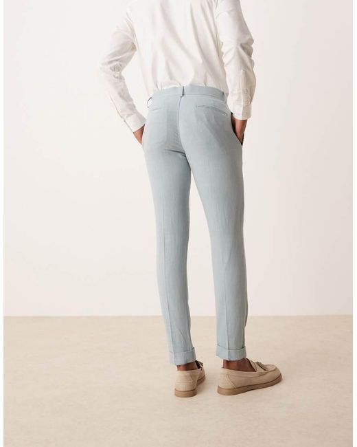 ASOS Blue Skinny Suit Trousers With Linen for men