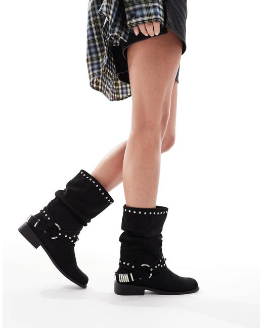 Alara - bottines plates et souples style motard avec détails en métal ASOS en coloris Black