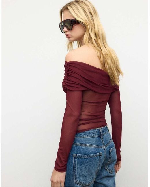 Stradivarius Red Asymmetric Tulle Top