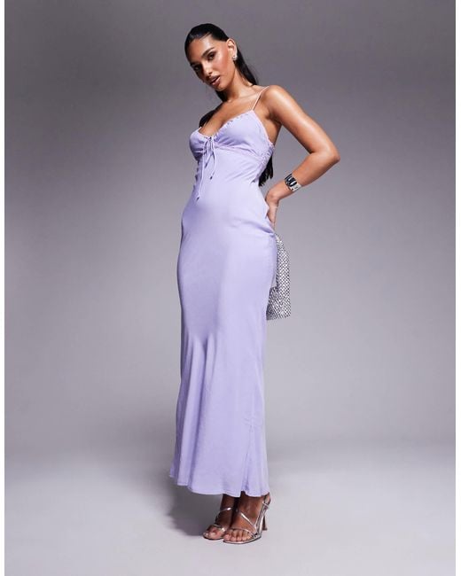 Princess Polly Purple Emily Lace Trim Tie Front Cami Fishtail Maxi Dress