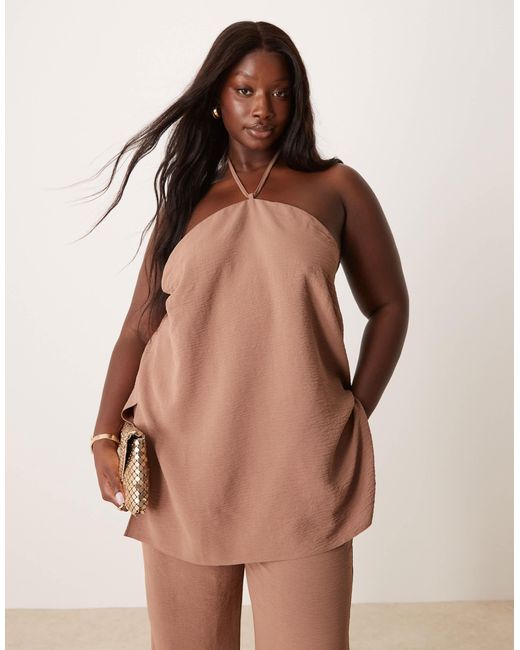 ASOS Brown Curve Tailored Floaty Halter Neck Top Co-ord