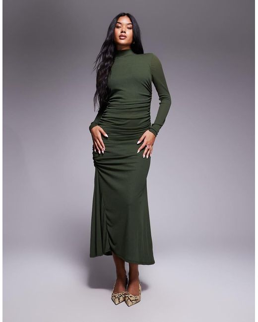 ASOS Gray High Neck Long Sleeve Asym Hem Maxi Dress