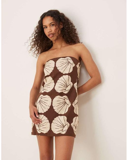 Abercrombie & Fitch Mini Bandeau-Jurk Met Skort Van Linnenmix in het Natural