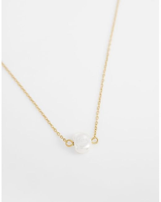 ASOS White Stainless Steel Necklace With Faux Pearl Pendant