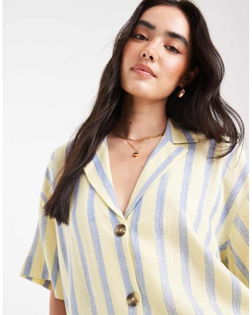 ASOS Natural Linen Blend Short Sleeve Co-ord Shirt