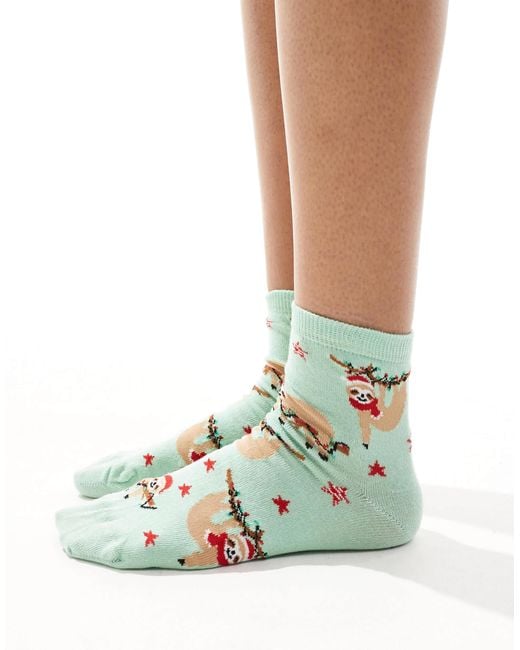 ASOS Green Christmas Ankle Length Sloth Socks