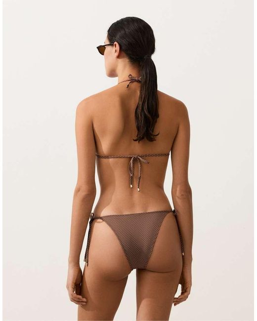 Oysho Brown Mini Polka Dot Triangle Bikini Top