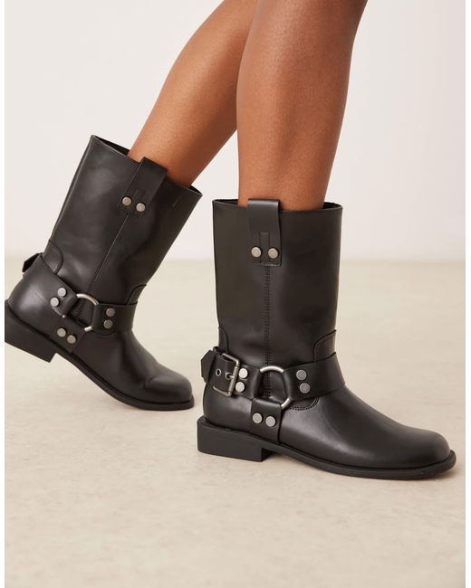 ASOS Black Arley Flat Biker Boots