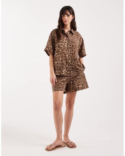 JJXX Brown Co Ord Leopard Shirt