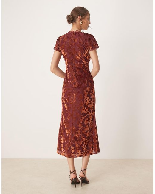 Maya Red Floral Velvet V Neck Midaxi Dress