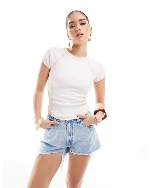 Monki White Shrunken Slim Fit Tee
