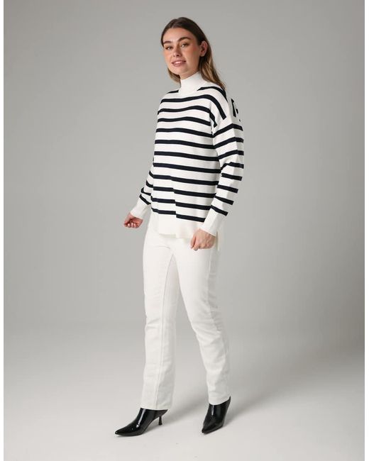 French Connection Gray Oversized High Neck Cosy Striped Long Sleeve Jumper