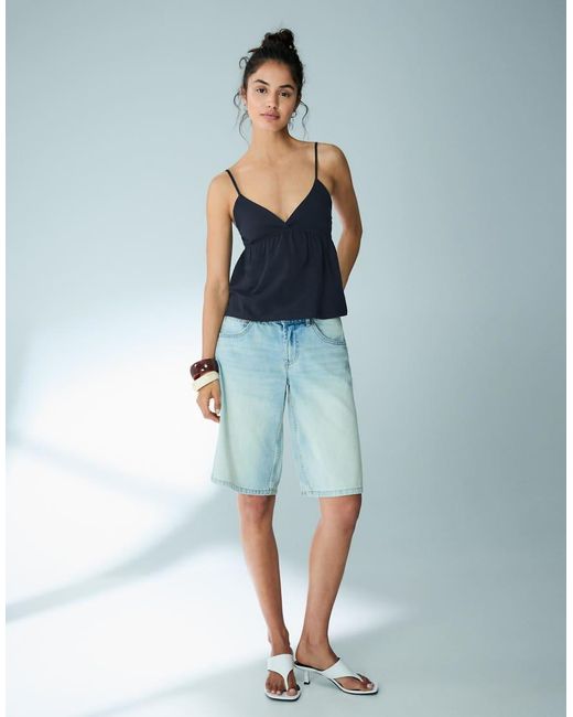 Bershka Blue Ruffle Strap Top