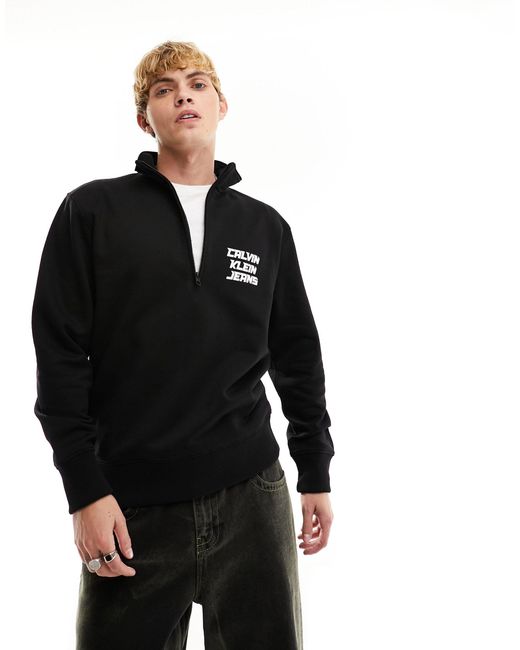Calvin Klein Black 3d Ck Future Fade Logo Half Zip Sweatshirt for men