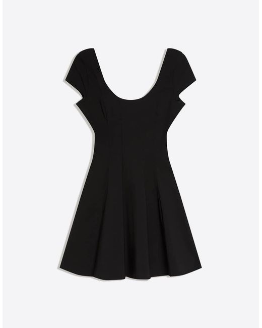 Bershka Brown Bengaline Mini Dress With Flared Skirt