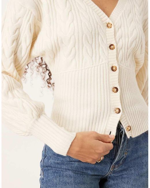 Gina Tricot White V Neck Knitted Cable Cardigan
