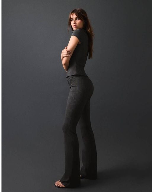 Bershka Black Petite Bengaline Flared Trousers