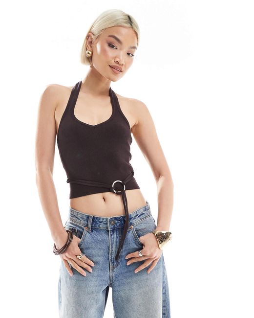 Bershka Brown Halterneck Knitted Top