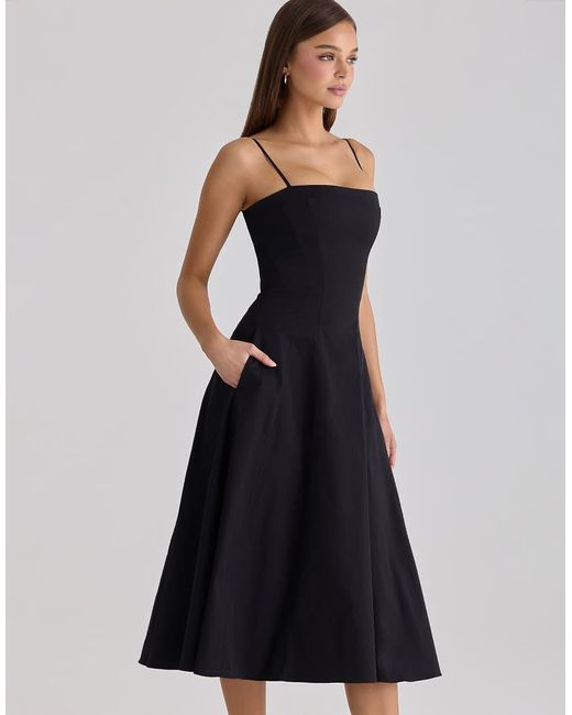 House Of Cb Black Dolly Cotton Flared Midi Sundress