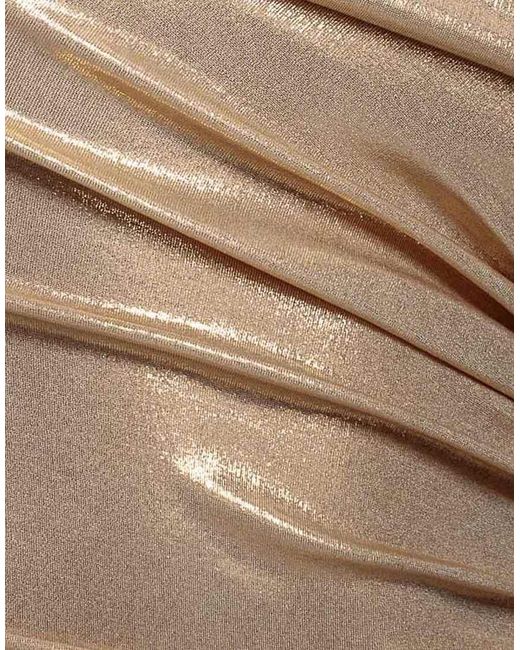 Goddiva Brown Foil Pleated One Shoulder Bardot Fit And Flare Maxi Dress